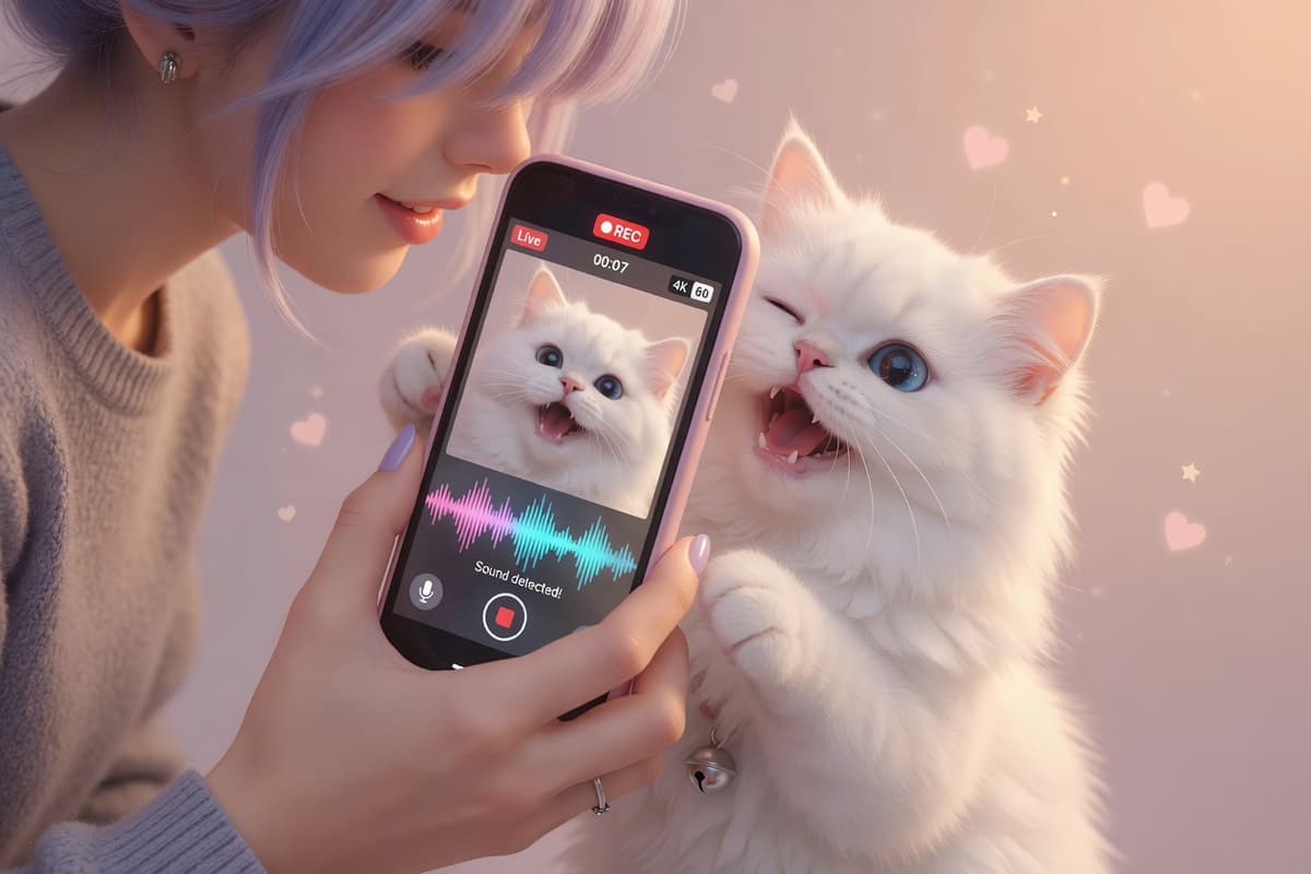 Recording a cat's meow using the CatsGPT app